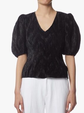 GANNI puff Pleated Satin Blouse 36